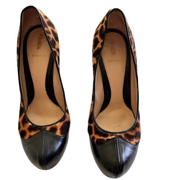 FENDI  Leopard Print Calf‎ Hair cap toe Pumps size 39 - Picture 10 of 10